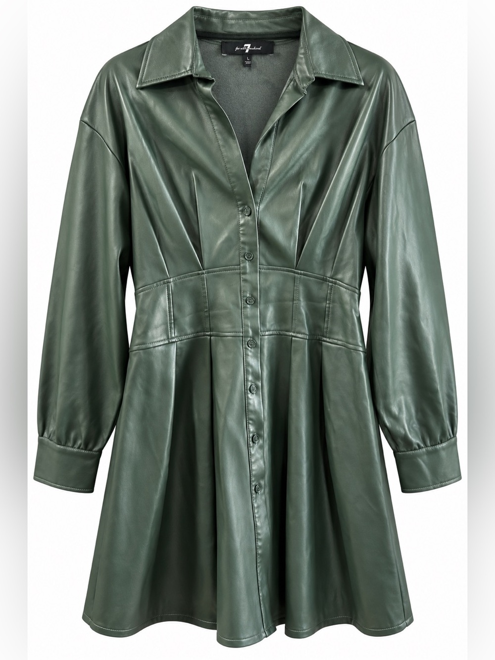 7 For All Mankind Green Faux Leather Corset Waist Shirt Dress Size L